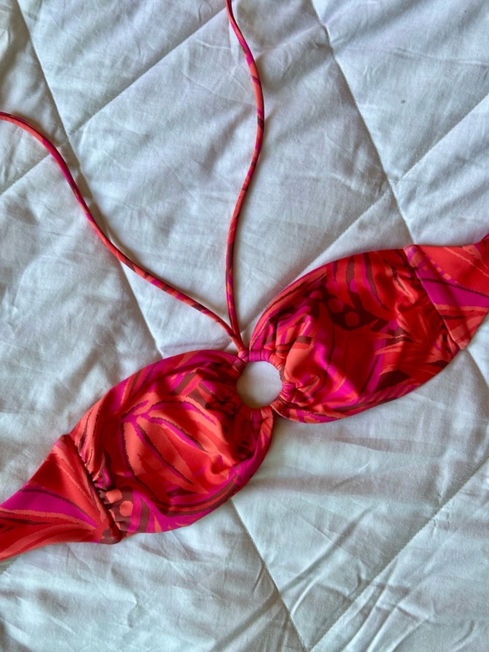 Skatie Pink and Orange Ring-Front Bandeau Bikini Top